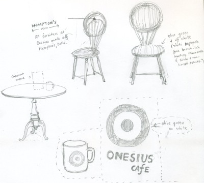 Onesius Cafe Furniture and Logo