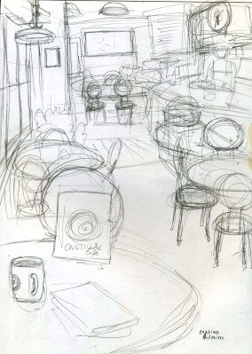 Interior sketch of Onesius Cafe, Gabalpur